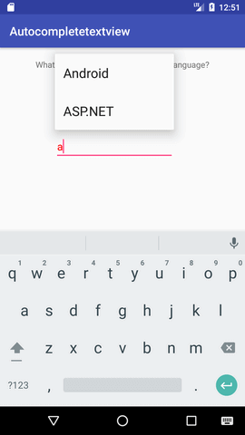 android autocompletetextview example output 1