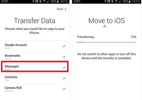 How to transfer messages from Android to iPhone
