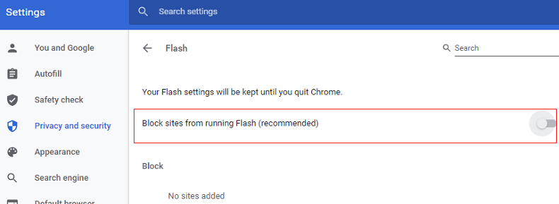 Turn on Flash in Chrome