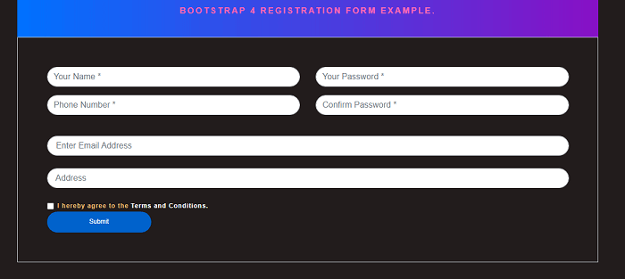 Bootstrap 4 registration form