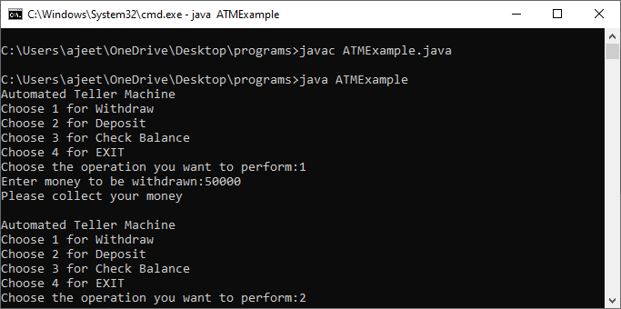 ATM program Java