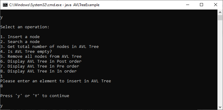 AVL Tree program in Java