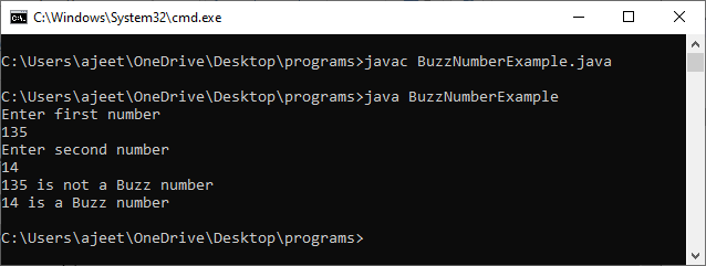 Buzz Number Java