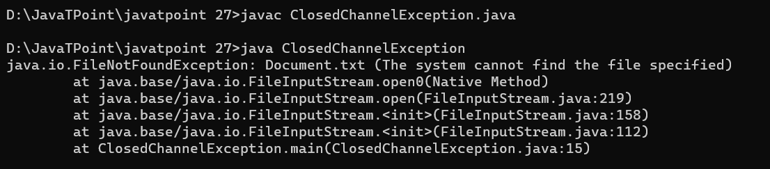 ClosedChannelException in Java with Examples