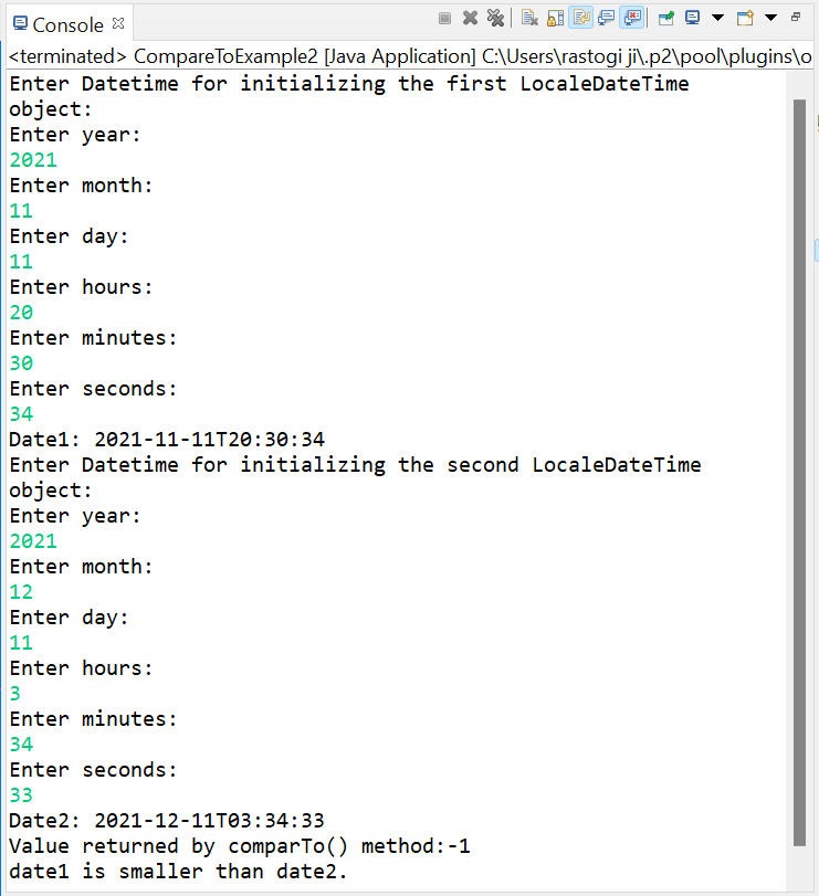 Compare Time In Java Javatpoint