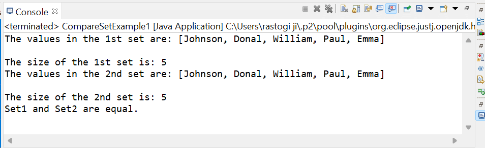 Compare Two Sets In Java Javatpoint