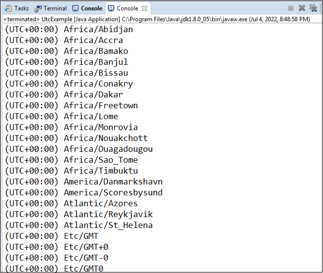 Display List of TimeZone with GMT and UTC in Java