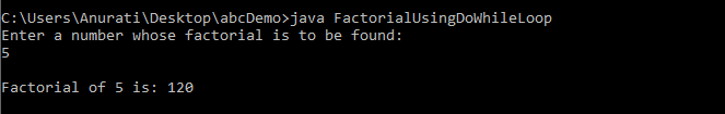 Factorial Program in Java Using while Loop