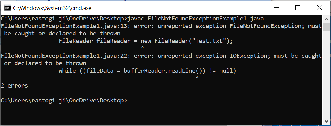 FileNotFoundException in Java