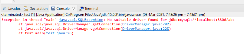 No Suitable Driver Found For JDBC