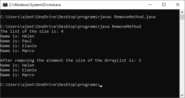 Remove an Element from ArrayList in Java