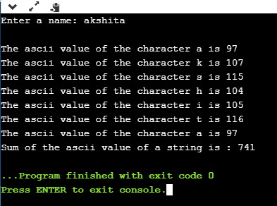 ASCII value in C
