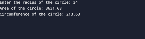 C Program to Calculate Area and Circumference of Circle