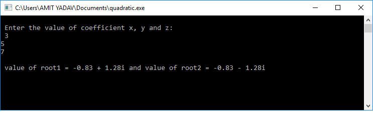 C Program to find the roots of quadratic equation