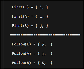 First and Follow Program in C