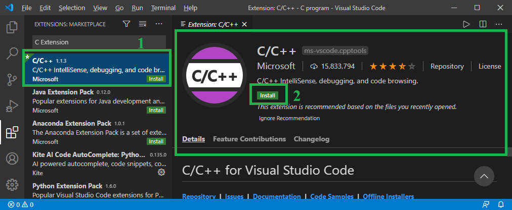 how to run c code in visual studio