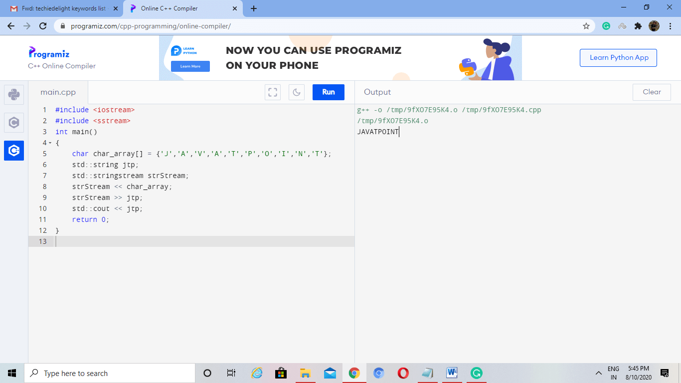 Char array to string in C++ - javatpoint