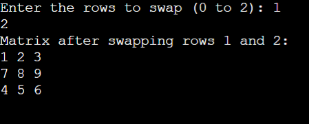 C++ Program to Swap Rows of Matrix