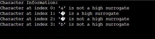 Char.IsHighSurrogate(String, Int32) Method in C# - javatpoint