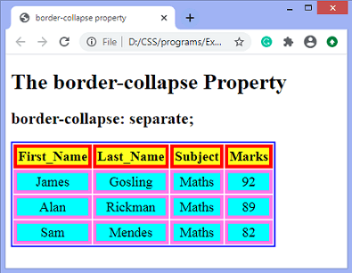 CSS border-collapse property