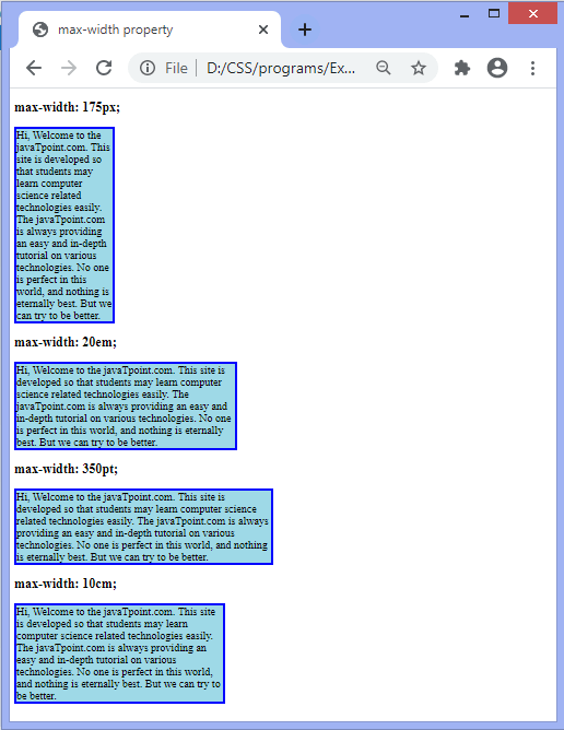 CSS Max width Property Javatpoint