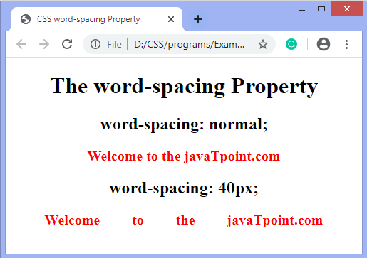 Word spacing normal. Hint CSS.