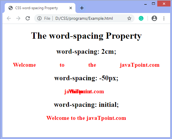 css-word-spacing-javatpoint