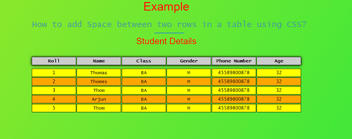 How to add Space between two rows in a table using CSS