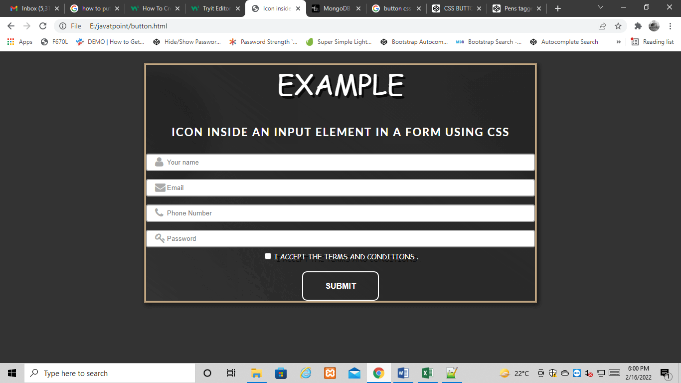 How to put an icon inside an input element in a form using CSS