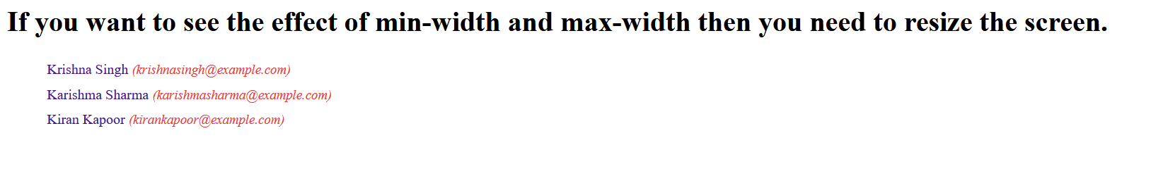 Media Query CSS Min and Max
