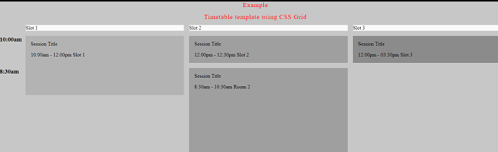 Timetable template using CSS Grid