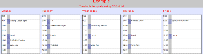 Timetable template using CSS Grid