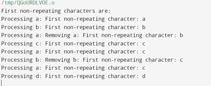 Find the first non-repeating character from a stream of characters