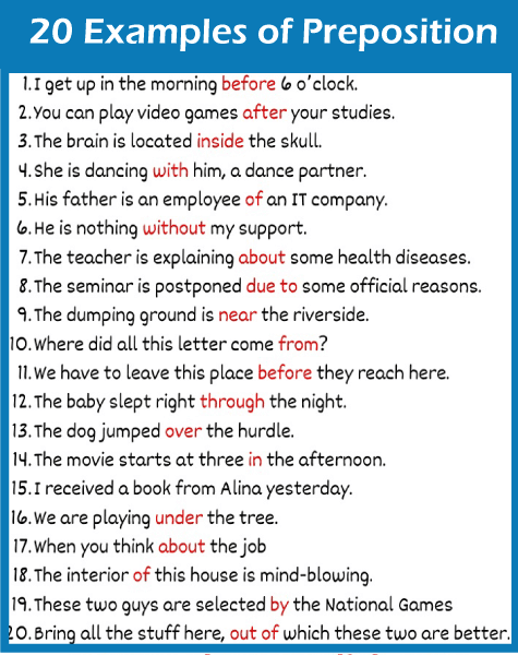 Preposition Examples