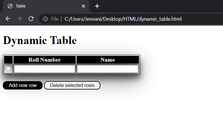 Add and Delete rows of a table on button clicks