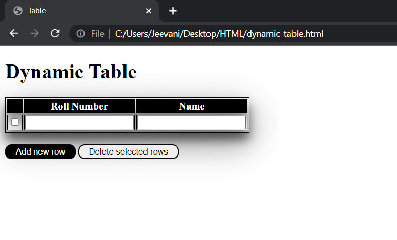 Add and Delete rows of a table on button clicks - javatpoint