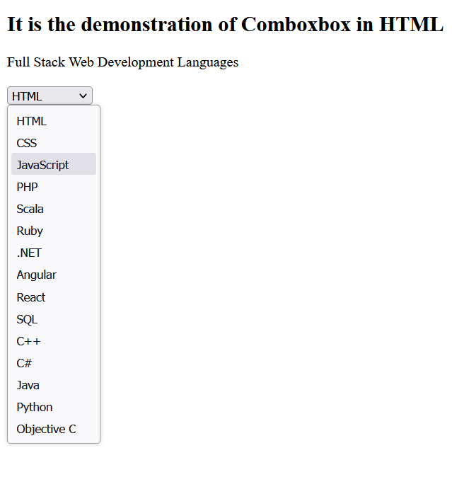 Combobox HTML