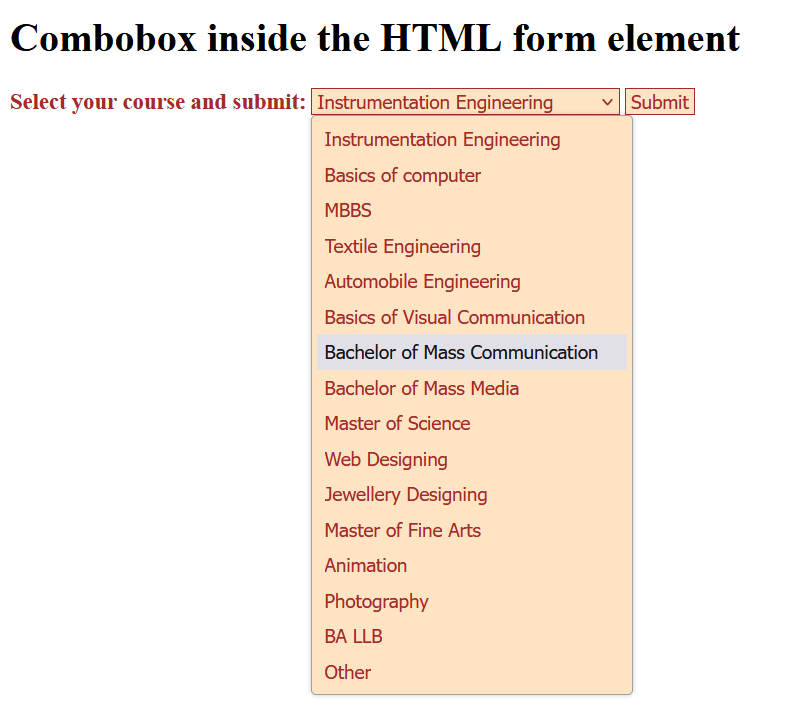 Combobox HTML