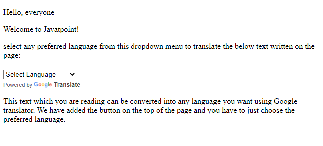 How To Add Google Translate Button On Your Webpage Javatpoint