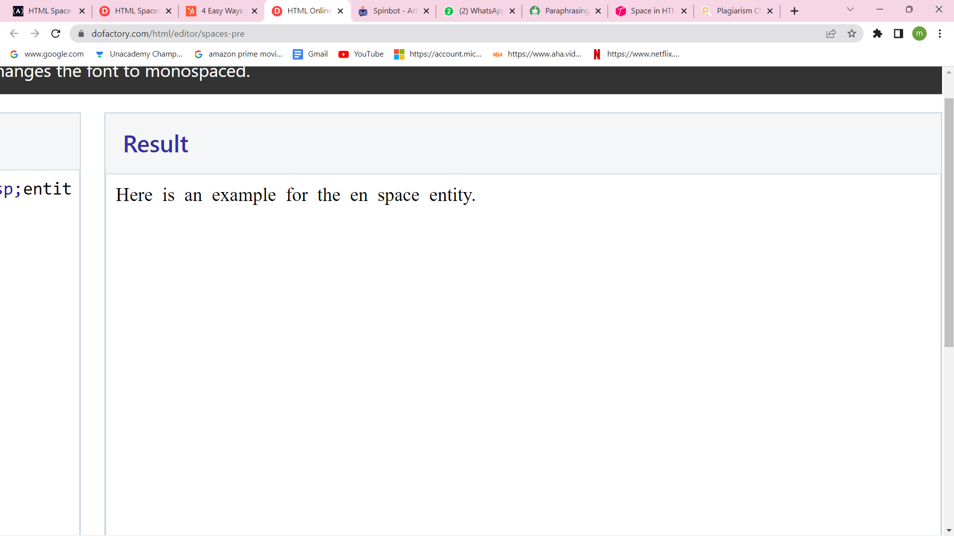 How to add Space in Html