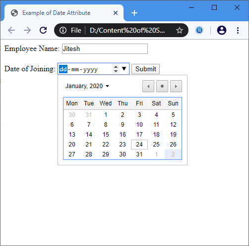 HTML Date