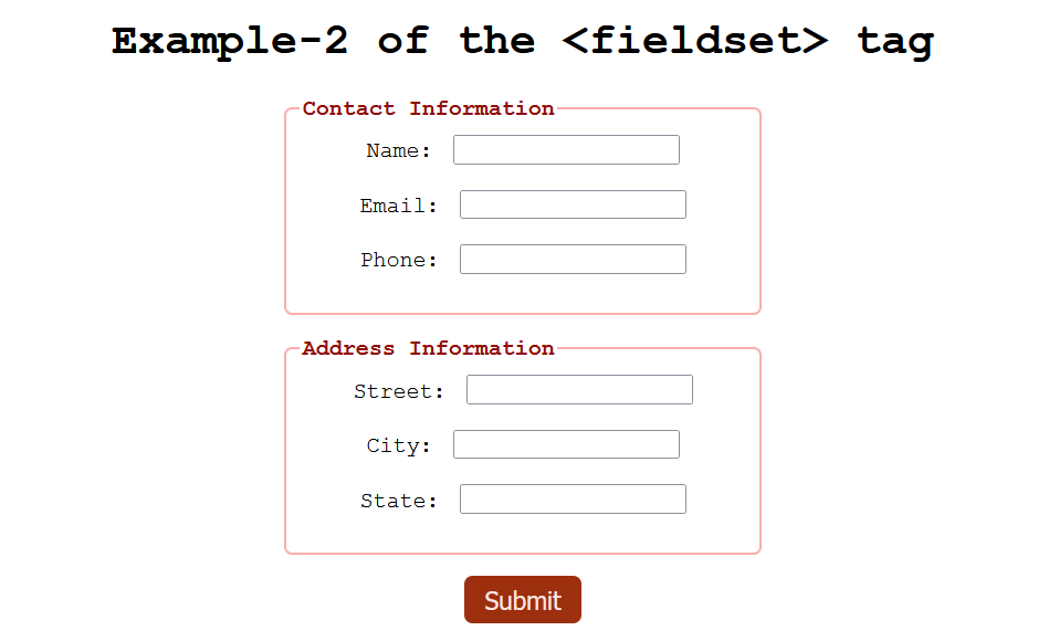 HTML Fieldset Tag - Javatpoint