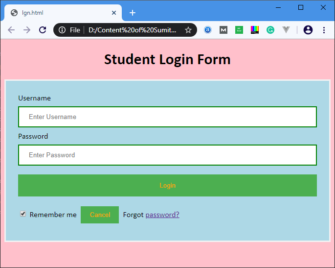 Login form html. Login form CSS. Login html code.