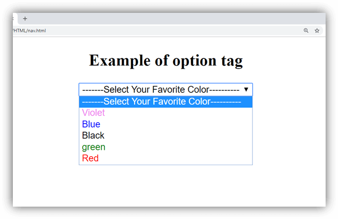 HTML option tag