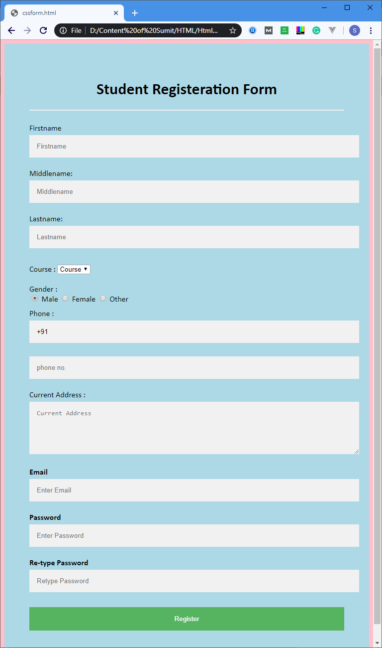 HTML Registration Form
