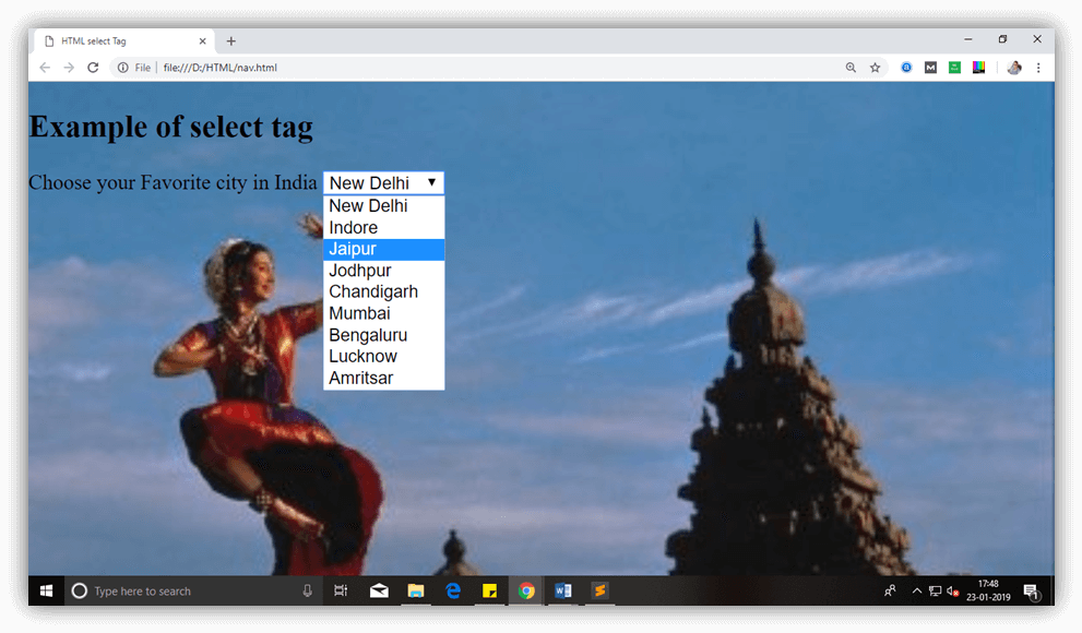 HTML select tag