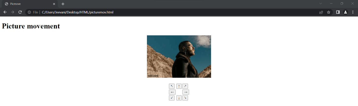 Move an image on button clicks in HTML using CSS and JavaScript