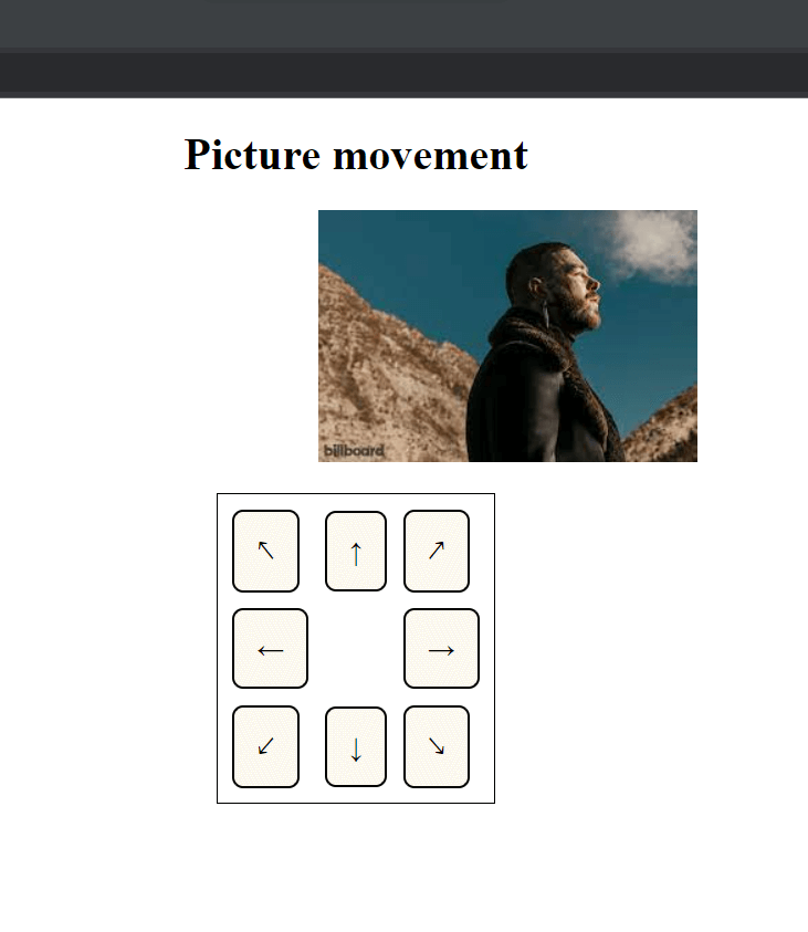 Move an image on button clicks in HTML using CSS and JavaScript