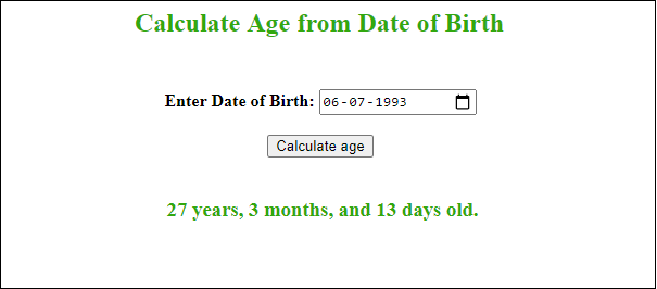 Calculate age using JavaScript