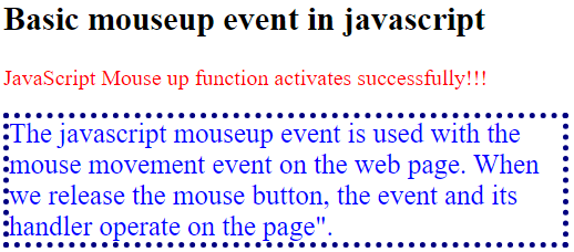 How to use the mouseup event in javascript